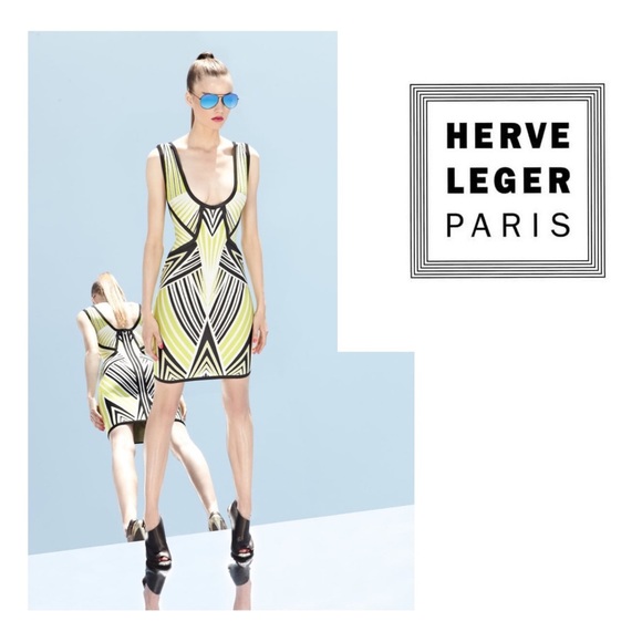 Hervé Léger Bry Diamond-Stripe Jacquard Dress